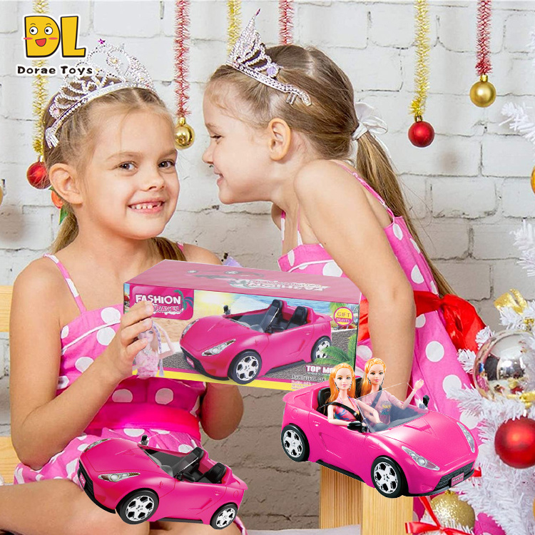 Hot sale Convertible Toy Doll Pack Fashion Girl Doll Racing Car  Pink Convertible Car For Doll