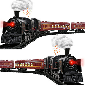 Classical Alloy Steam Electric Railway Set Model Simulation Smoke Locomotive Slot Toy Metal Alloy Train Set With Light & Sound