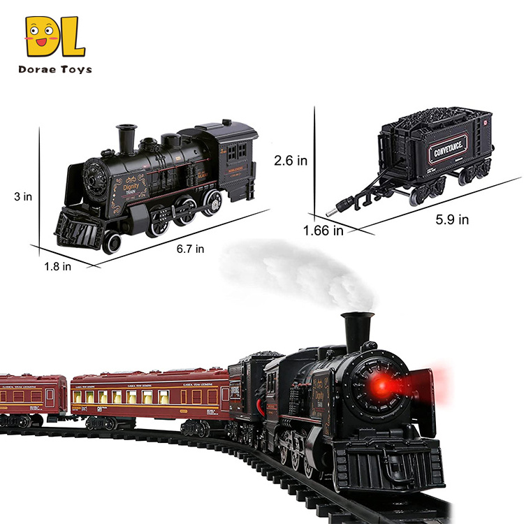 Classical Alloy Steam Electric Railway Set Model Simulation Smoke Locomotive Slot Toy Metal Alloy Train Set With Light & Sound