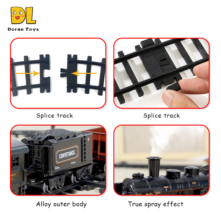 Classical Alloy Steam Electric Railway Set Model Simulation Smoke Locomotive Slot Toy Metal Alloy Train Set With Light & Sound