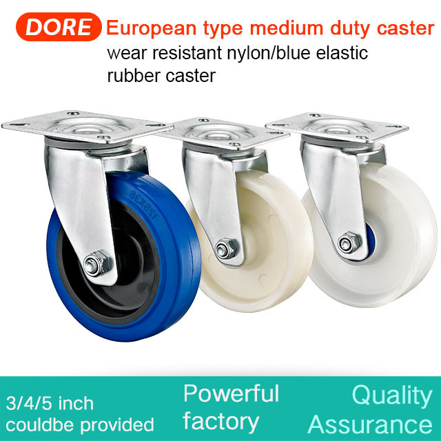 3'' 4'' 5''  Nylon Polypropylene Elastic rubber industrial casters wheels hand trolley wheel for machinery