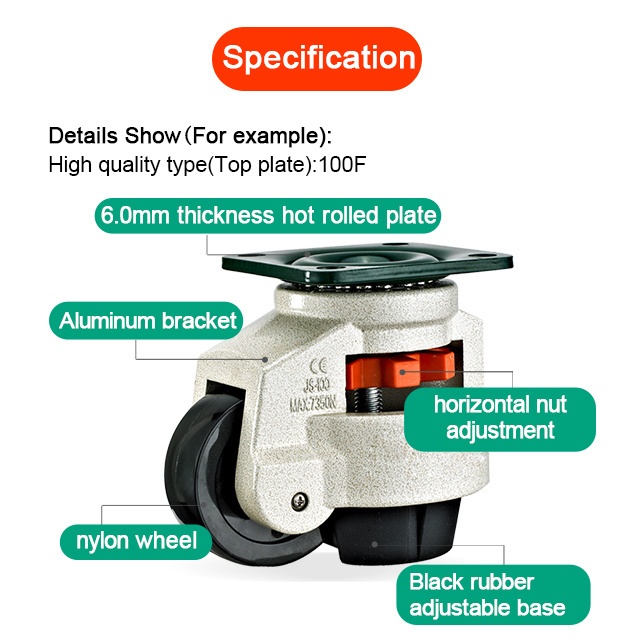 40F60F80F100F120F150F Industrial swivel leveling wheels showcase adjustable nylon caster wheels manufacturer