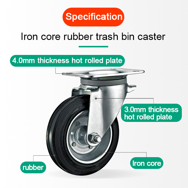 6 inch 8inch Industrial dustbin rubber caster wheels heavy duty outdoor waste bin wheel trash can wheels caster