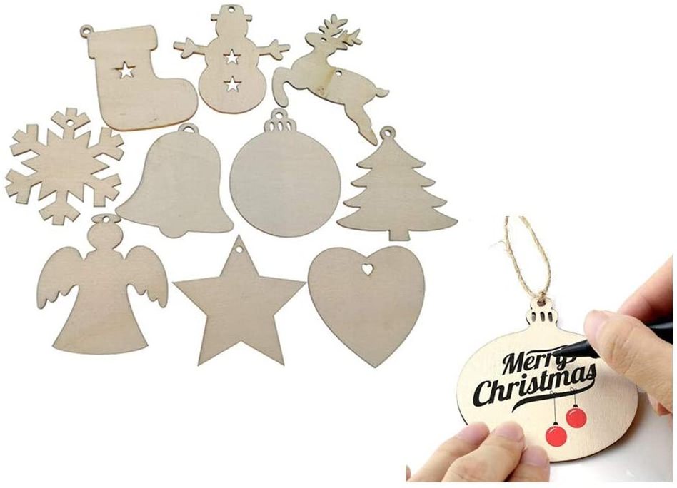 Custom Printing Christmas Ornaments Heart-shaped Bells Dog Paw Decorations Wholesale Small Wooden Love Europe Pine Wood Carved