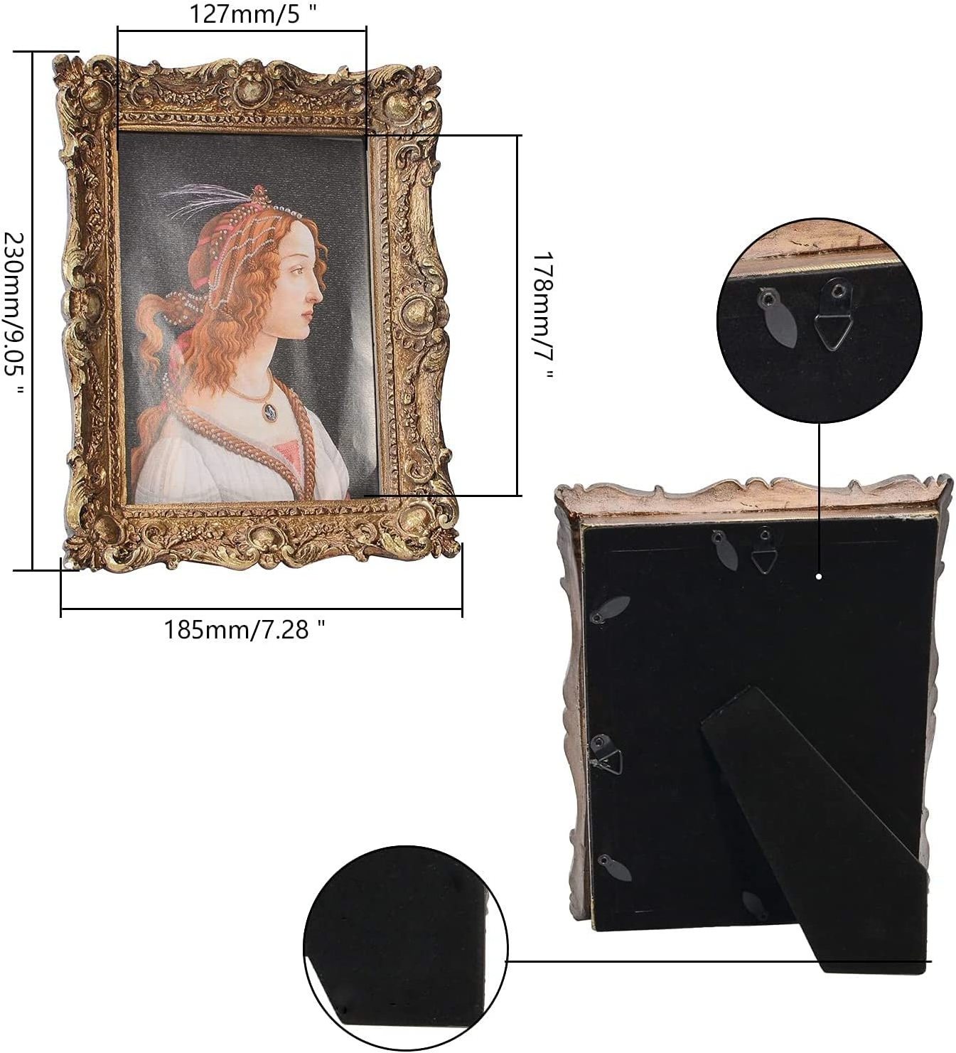 Vintage Picture Frame 5*7 Inch Luxury Antique Photo Frames with Glass Front for Tabletop Wall Hanging