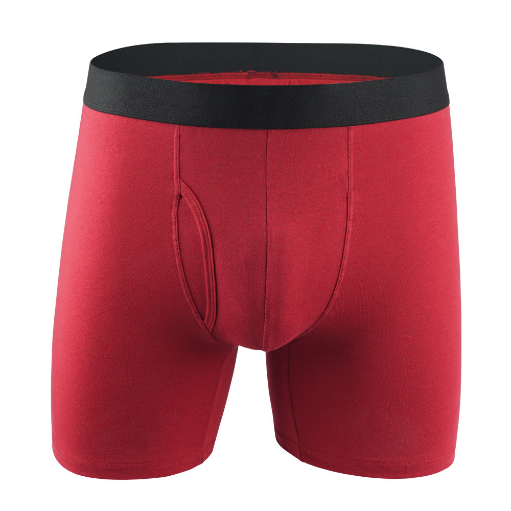 Custom Logo lengthen front Open Mens Boxers Briefs Comfortable Solid Color Cotton Underwear For Men