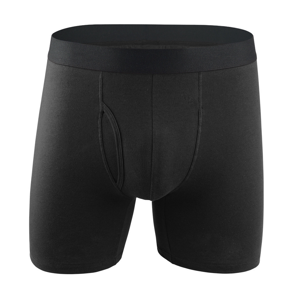 Custom Logo lengthen front Open Mens Boxers Briefs Comfortable Solid Color Cotton Underwear For Men