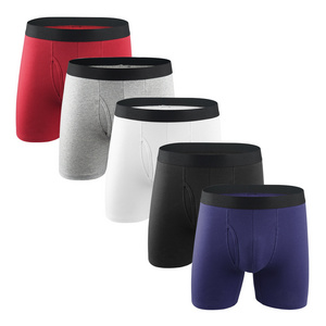 Custom Logo lengthen front Open Mens Boxers Briefs Comfortable Solid Color Cotton Underwear For Men