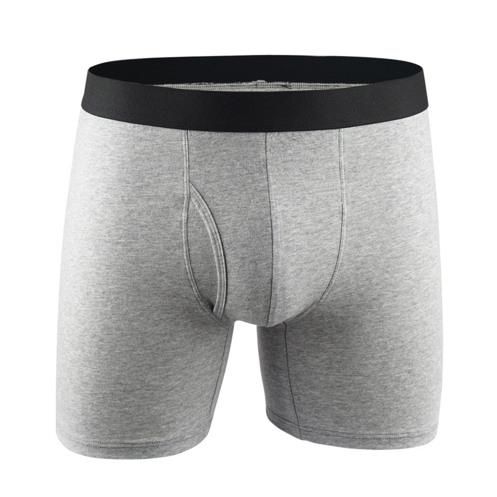 Custom Logo lengthen front Open Mens Boxers Briefs Comfortable Solid Color Cotton Underwear For Men