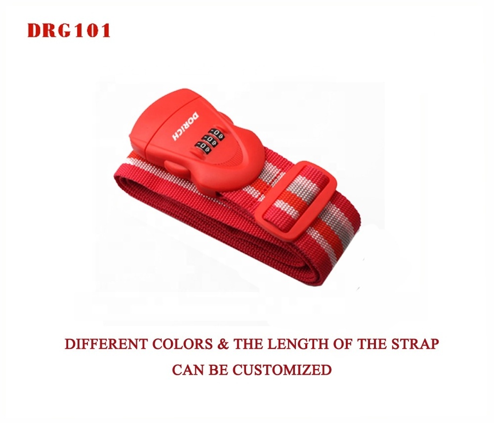 Nylon/Polyester Adjustable Travel Luggage Strap Bag Cross Packing Travel Suitcase Belt with 3 Digit Password Lock