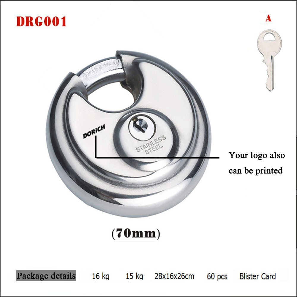 70mm Outdoor Waterproof Stainless Steel Disk Lock House keyed Safety Door Pad lock Disc sliding bolt Padlock