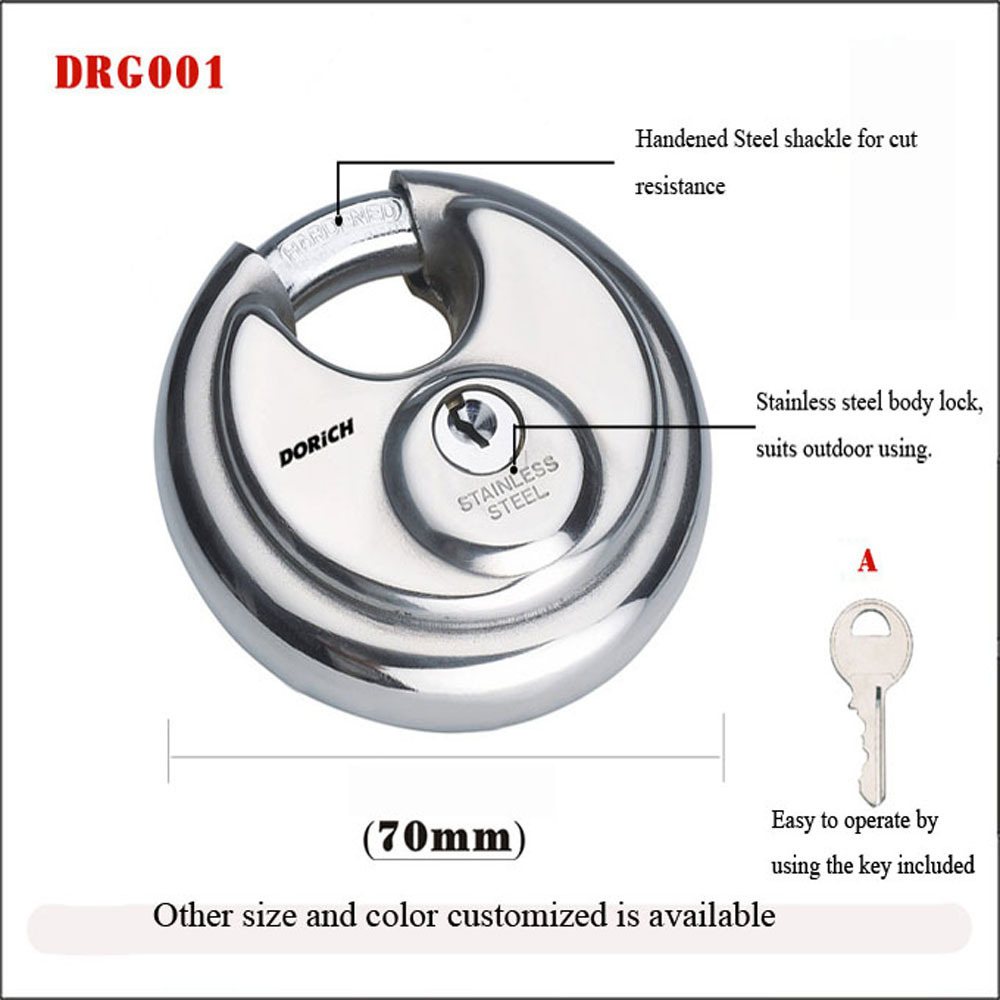 70mm Outdoor Waterproof Stainless Steel Disk Lock House keyed Safety Door Pad lock Disc sliding bolt Padlock