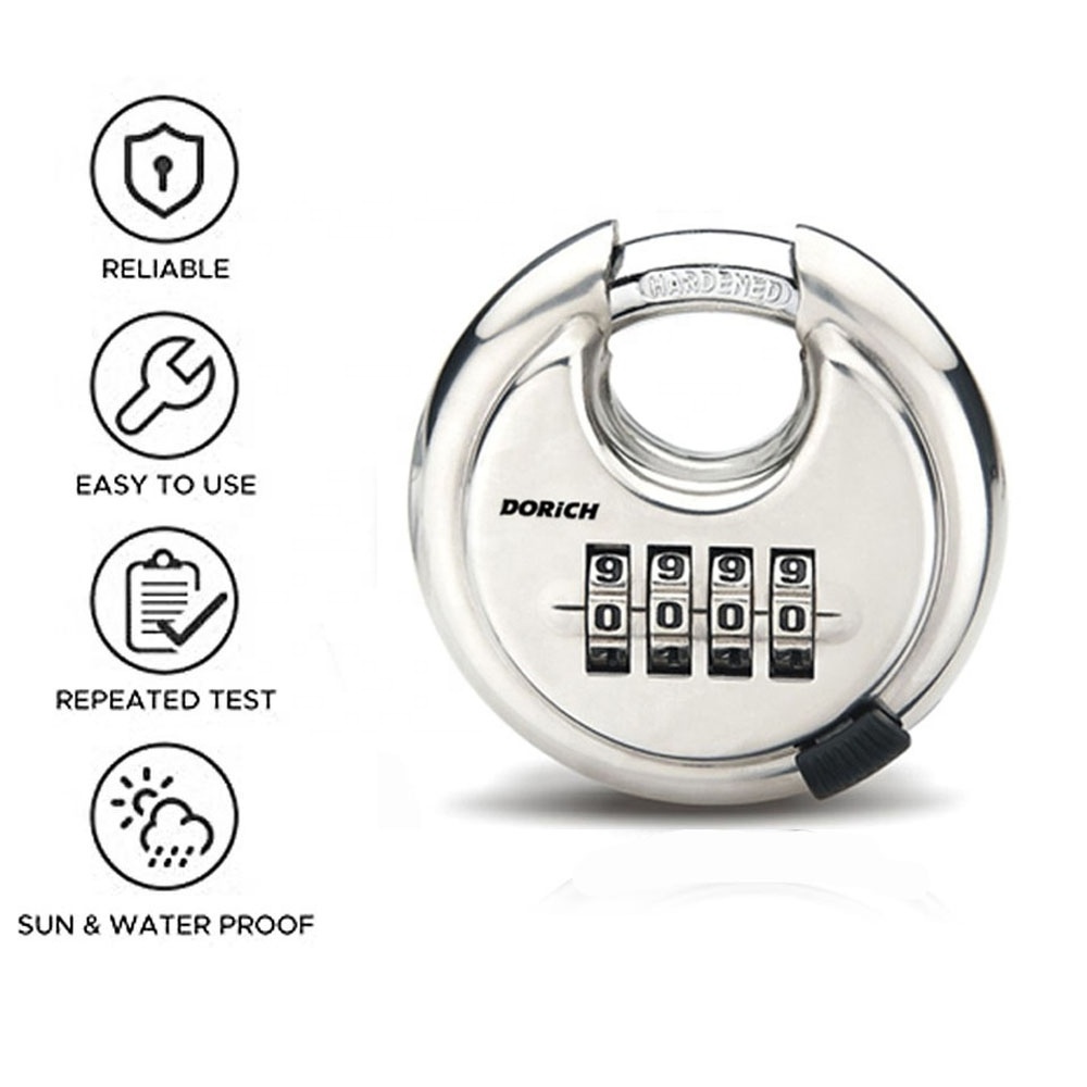 Stainless Steel Resettable Round Disc Combination Outdoor 4 Digit Combination Password Disc Padlock 70mm