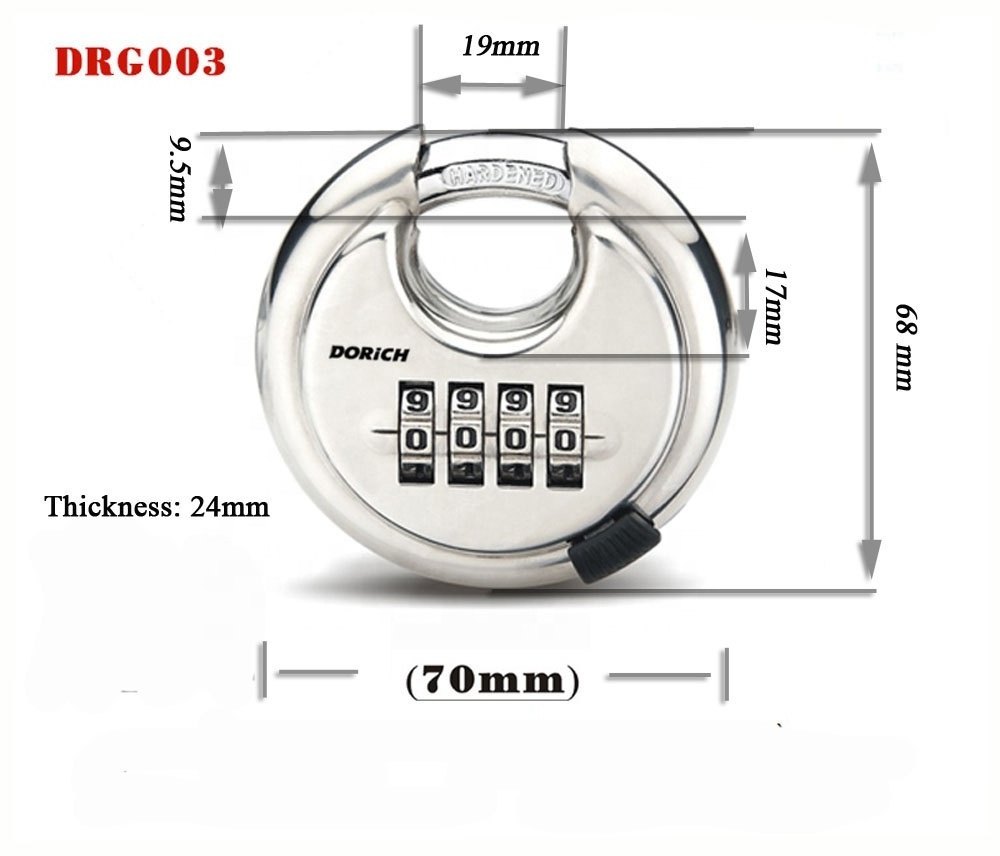 Stainless Steel Resettable Round Disc Combination Outdoor 4 Digit Combination Password Disc Padlock 70mm