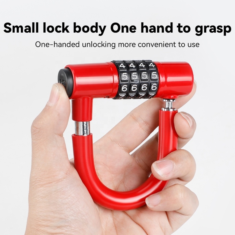 Heavy Duty Anti-theft Safety Mini U-shape Lock Combination 4 Digit Password Code U Lock For Mountain Road Bicycle Electric Bike