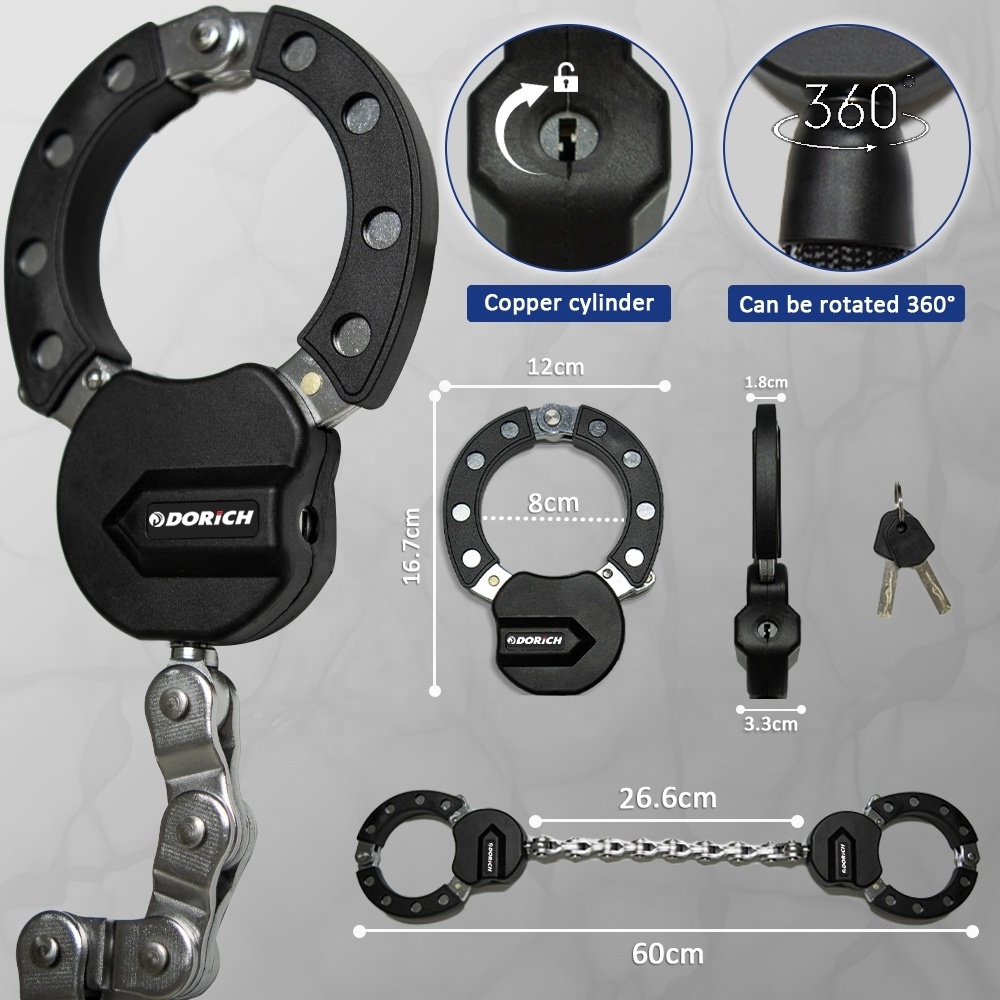 Heavy Duty Anti Theft Motorcycle Twins Handcuff Chain Lock High Security Double Handcuffs Lock with Key for Electric Scooter