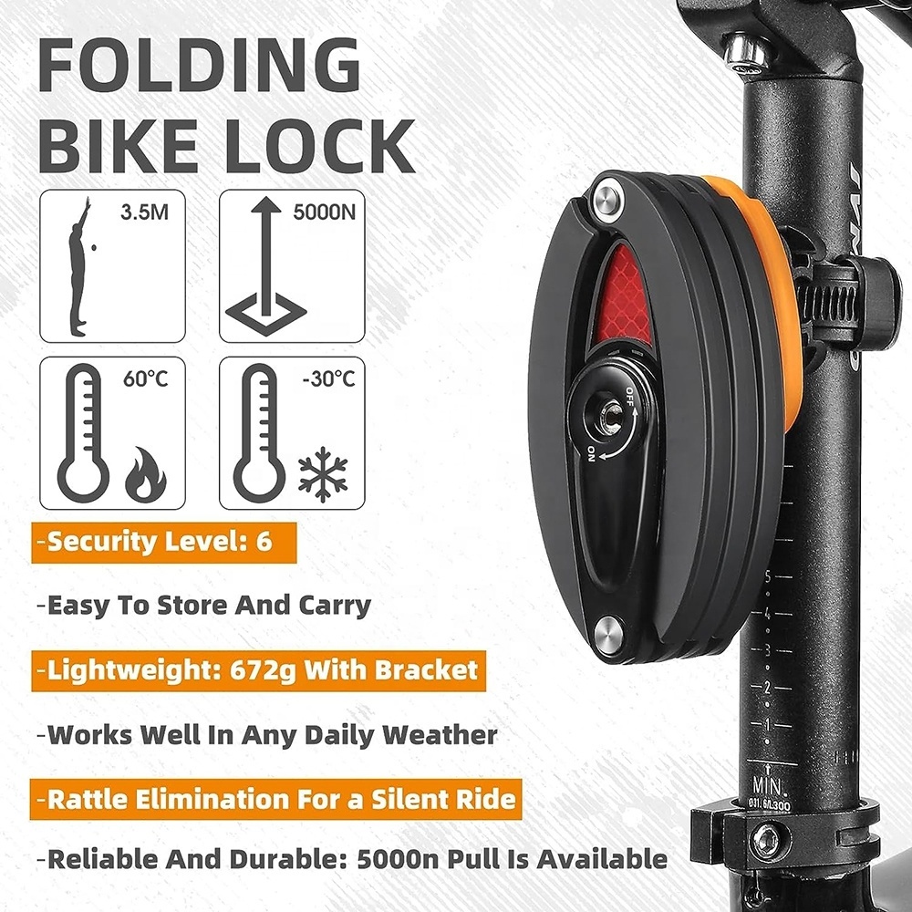 Heavy Duty Anti Theft Folding Bike Lock with 3 Keys Bicycle Lock with Reflective Holder Chain Lock for Scooter, ebike, Stroller