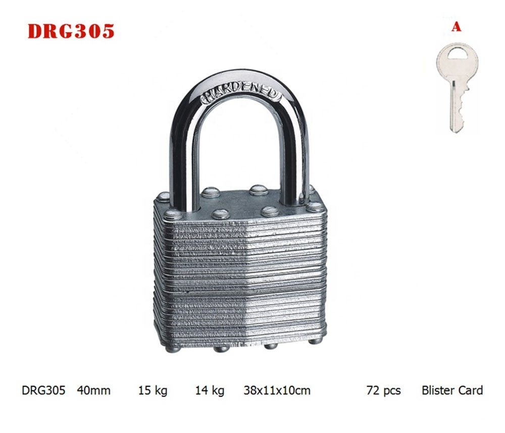 Safety Heavy duty Laminated Steel Gym Padlock with Hardened Chrome Shackle Key Alike with Master Key 30 40 mm