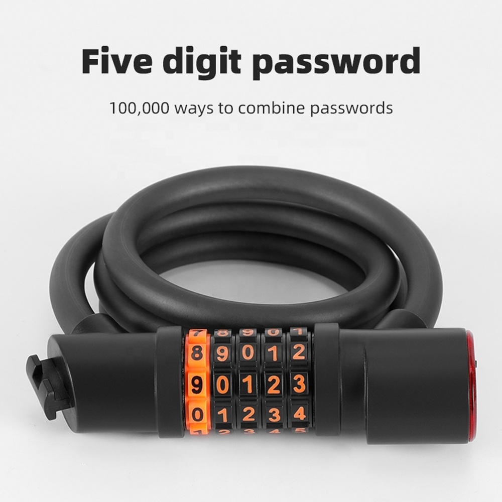 Silicone Bike Security Lock Combination Chain Bicycle Cable Padlock Custom 5 Digit Locks Padlock Combination With Tail Light