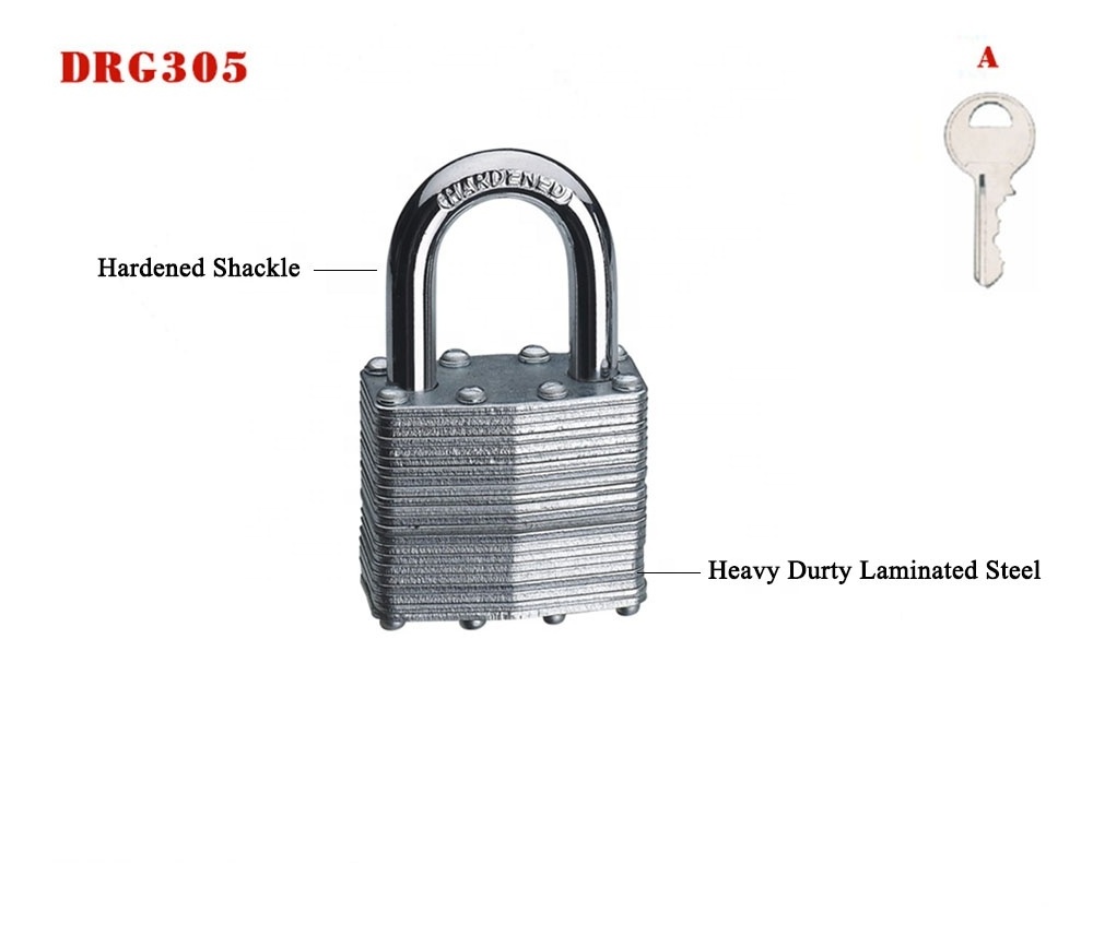 Safety Heavy duty Laminated Steel Gym Padlock with Hardened Chrome Shackle Key Alike with Master Key 30 40 mm