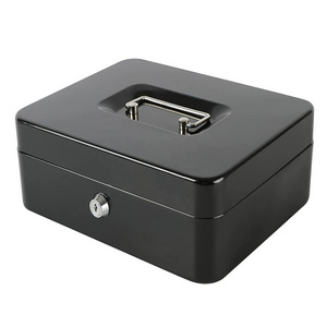 Cash Box Key Lock, Cash Box with Money Tray and Key Lock Large Safe Lock Box with Key,Portable Steel Money Saving Organizer for