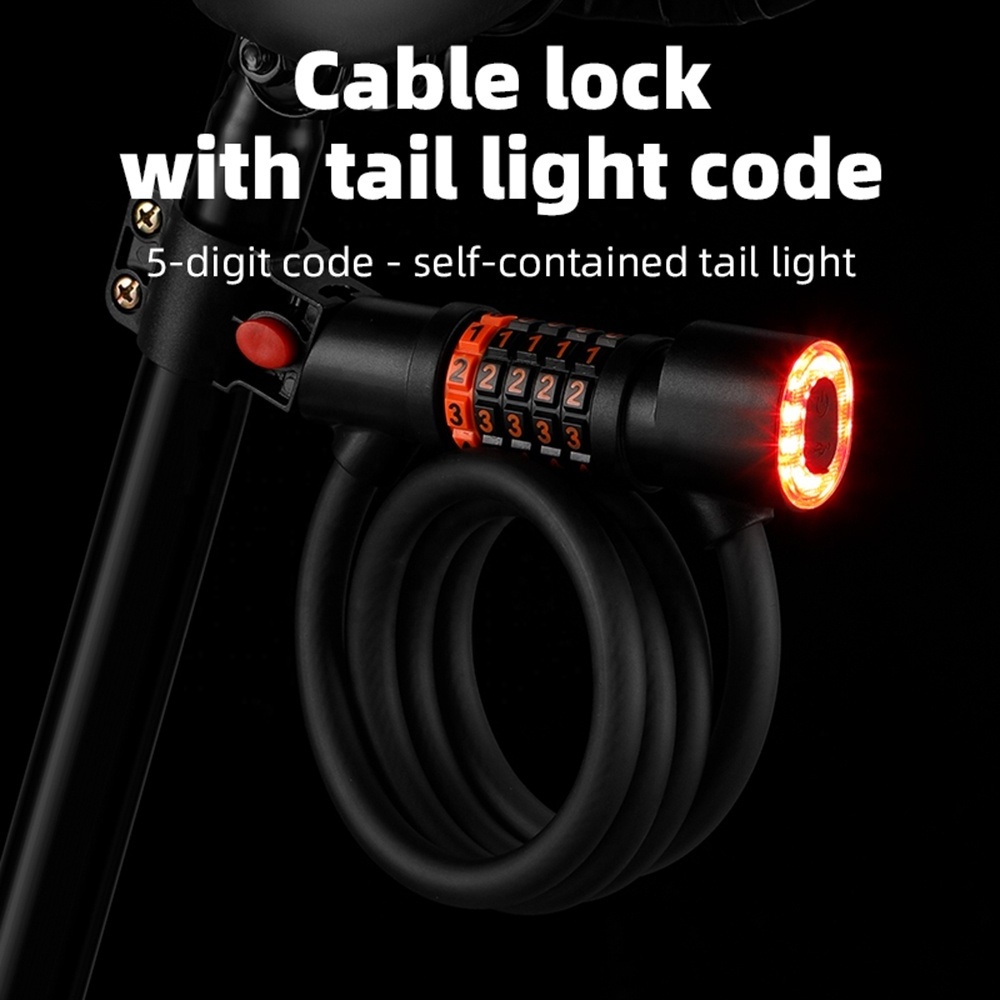 Silicone Bike Security Lock Combination Chain Bicycle Cable Padlock Custom 5 Digit Locks Padlock Combination With Tail Light