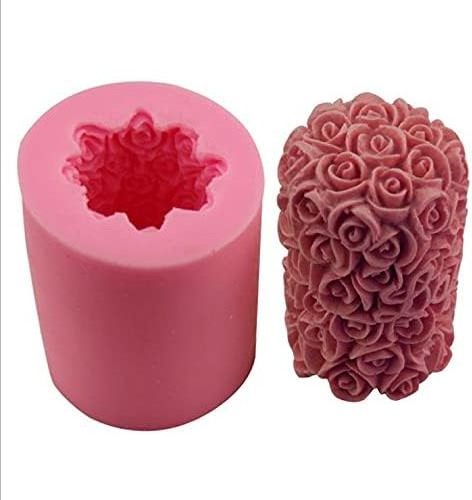 Custom  Christmas New 3D DIY Silicone Big Cylinder Rose Flower Candle Mold for Handmade Soap Wax Candle Mold for Making Candles