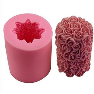 Custom  Christmas New 3D DIY Silicone Big Cylinder Rose Flower Candle Mold for Handmade Soap Wax Candle Mold for Making Candles