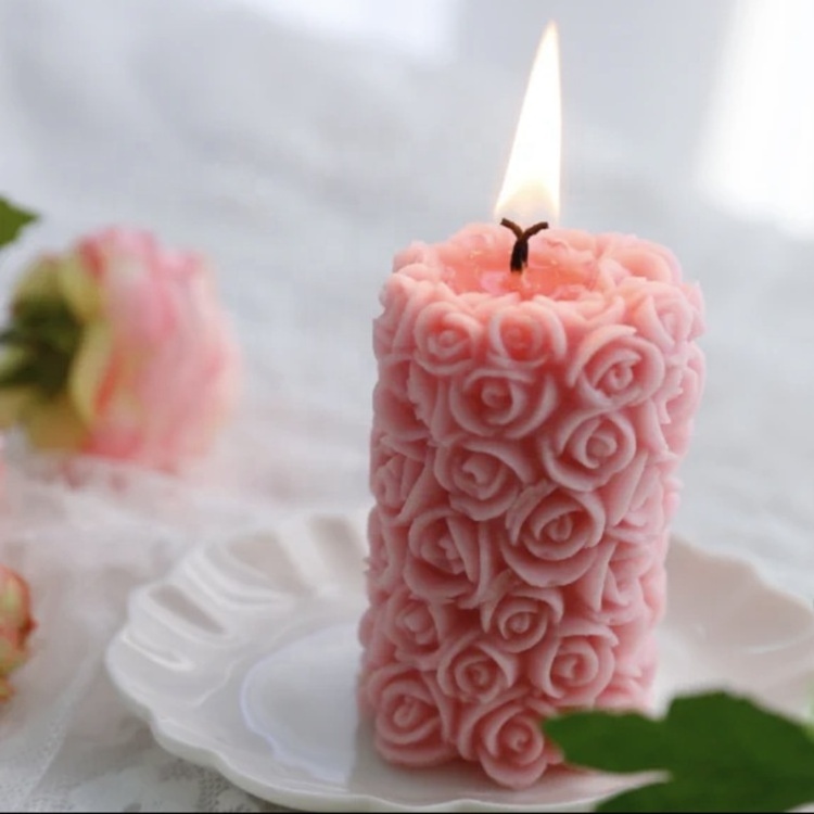 Custom  Christmas New 3D DIY Silicone Big Cylinder Rose Flower Candle Mold for Handmade Soap Wax Candle Mold for Making Candles