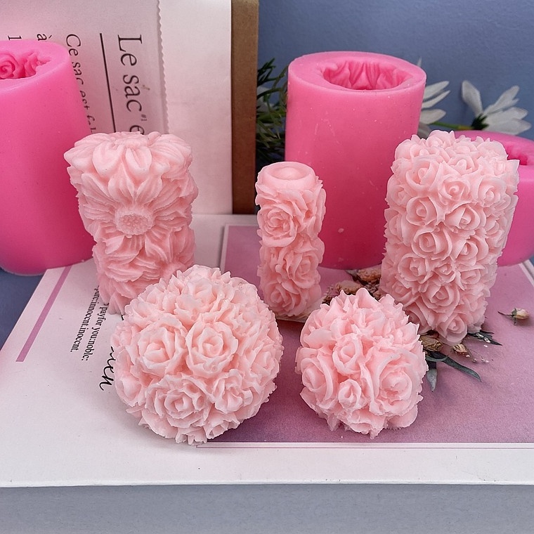 Custom  Christmas New 3D DIY Silicone Big Cylinder Rose Flower Candle Mold for Handmade Soap Wax Candle Mold for Making Candles