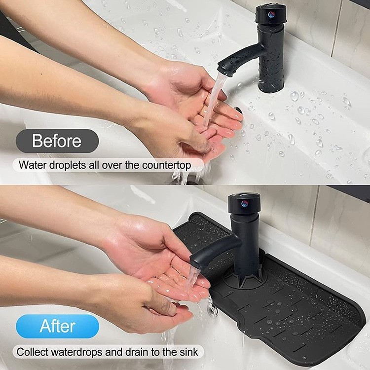 2023 New Kitchen Faucet Sink Splash Guard, Silicone Water Catcher Mat  Sink Draining Pad Behind Faucet, Faucet absorbent pad