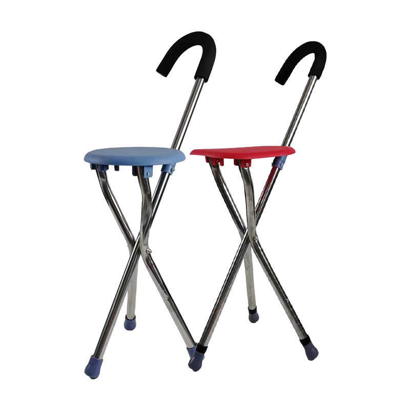 Comfortable Convenient Aluminum Alloy Cane Stool Elderly Cane Triangular Cane Stool with Seat Adjustable Elderly Crutch Chair