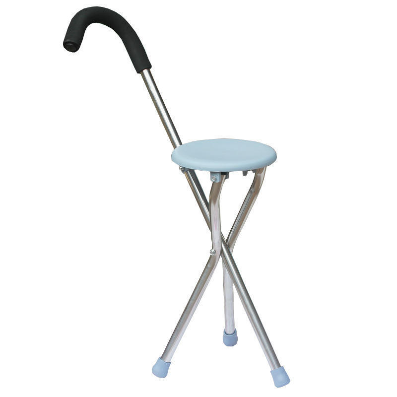 Comfortable Convenient Aluminum Alloy Cane Stool Elderly Cane Triangular Cane Stool with Seat Adjustable Elderly Crutch Chair