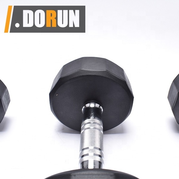 Rubber Coated Cardio Dumbbell with Color Coded Ends - No Roll Edges - Knurled Handles - Sold Individually