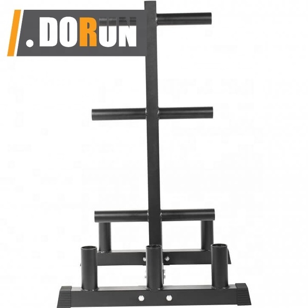 2 inch Weight Plate Tree and Bar Holder Weight Plate Rack Tree w/ 2 Barbell Holder for Home Gym Storage