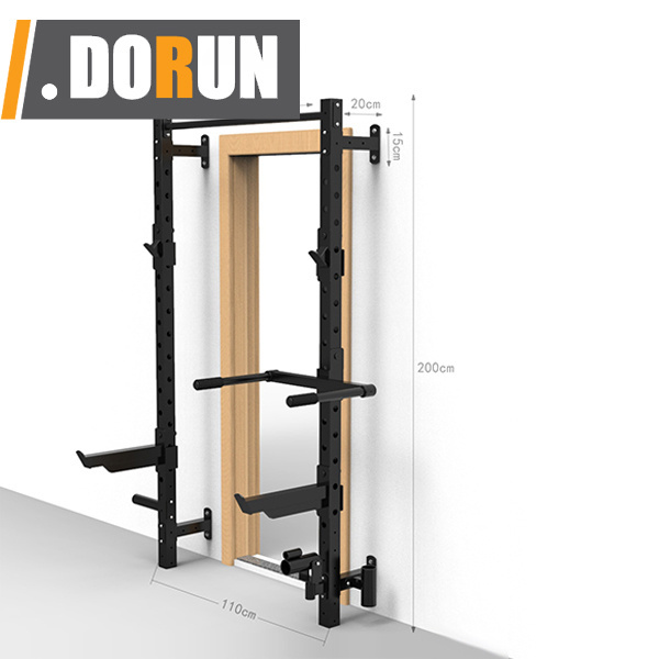 Folding Wall-Mounted Squat Rack with Pull Up Bar and J Cups. 2x2 Frame with 1-Inch Holes, and 750 lb Capacity. Free Standing