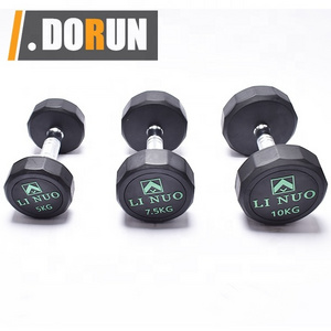 Rubber Coated Cardio Dumbbell with Color Coded Ends - No Roll Edges - Knurled Handles - Sold Individually