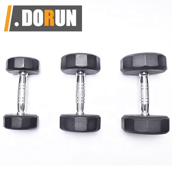 Rubber Coated Cardio Dumbbell with Color Coded Ends - No Roll Edges - Knurled Handles - Sold Individually