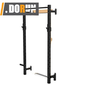 Folding Wall-Mounted Squat Rack with Pull Up Bar and J Cups. 2x2 Frame with 1-Inch Holes, and 750 lb Capacity. Free Standing