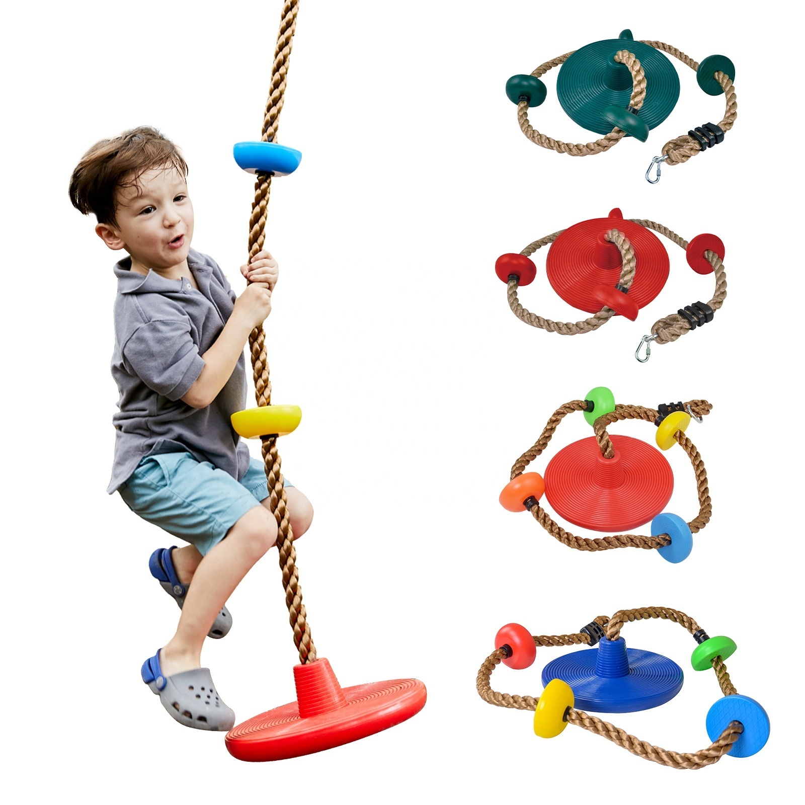 Kids Gym Equipment Swing Seat With Platforms Climbing Tree Disc Swing With PE Rope