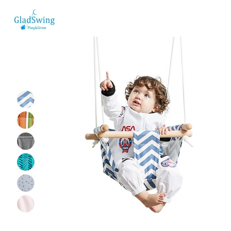 Soft Backrest Cushion and PE Rope Kids Classic Swing Baby Canvas Hanging Swing Seat Toddler Secure Indoor fabric baby swing