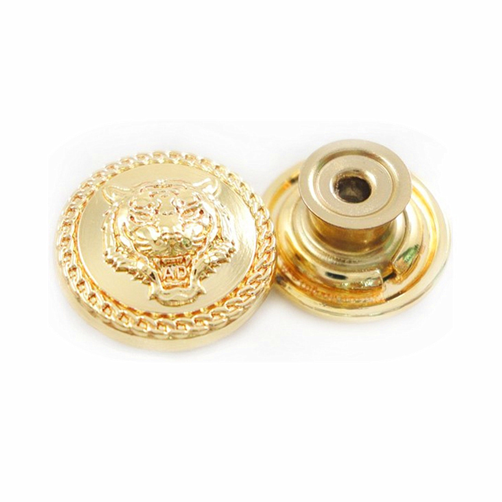 Deluxe Gold Color Custom Emboss Tiger Pattern Logo Jeans Button Press On Garment Coat Button Tack Button For Jacket Blazers