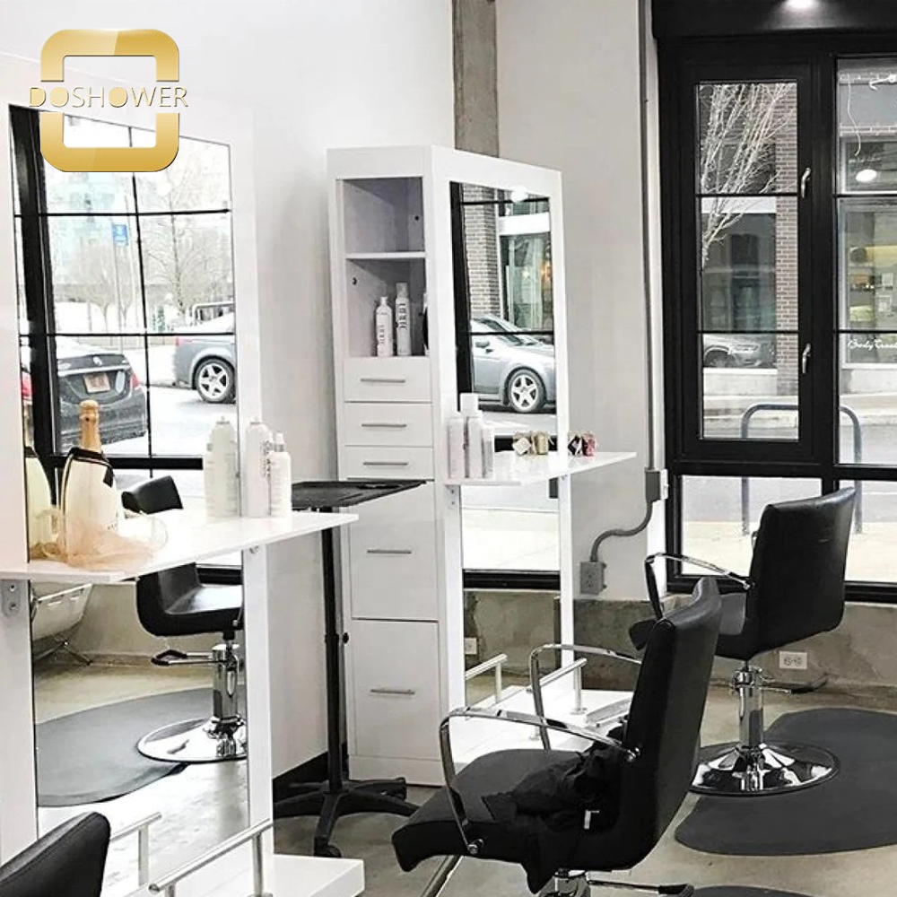 salon station with stainless shelves & brackets of double sided salon styling stations for salon furniture set mirror station