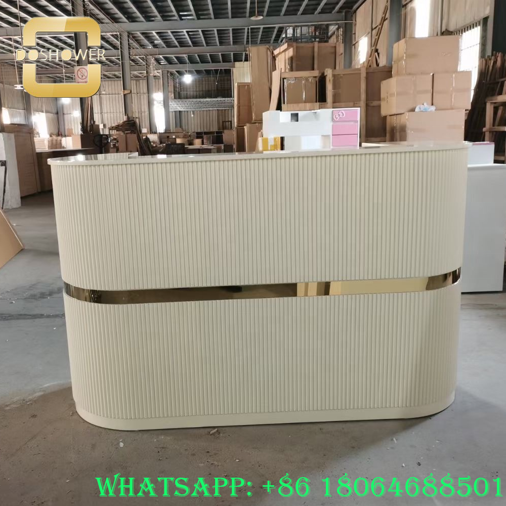 Modern Reception Salon Counter Desk Of LED Strip White Reception Desk For Pink Color Beauty Salon Reception Counter Desk