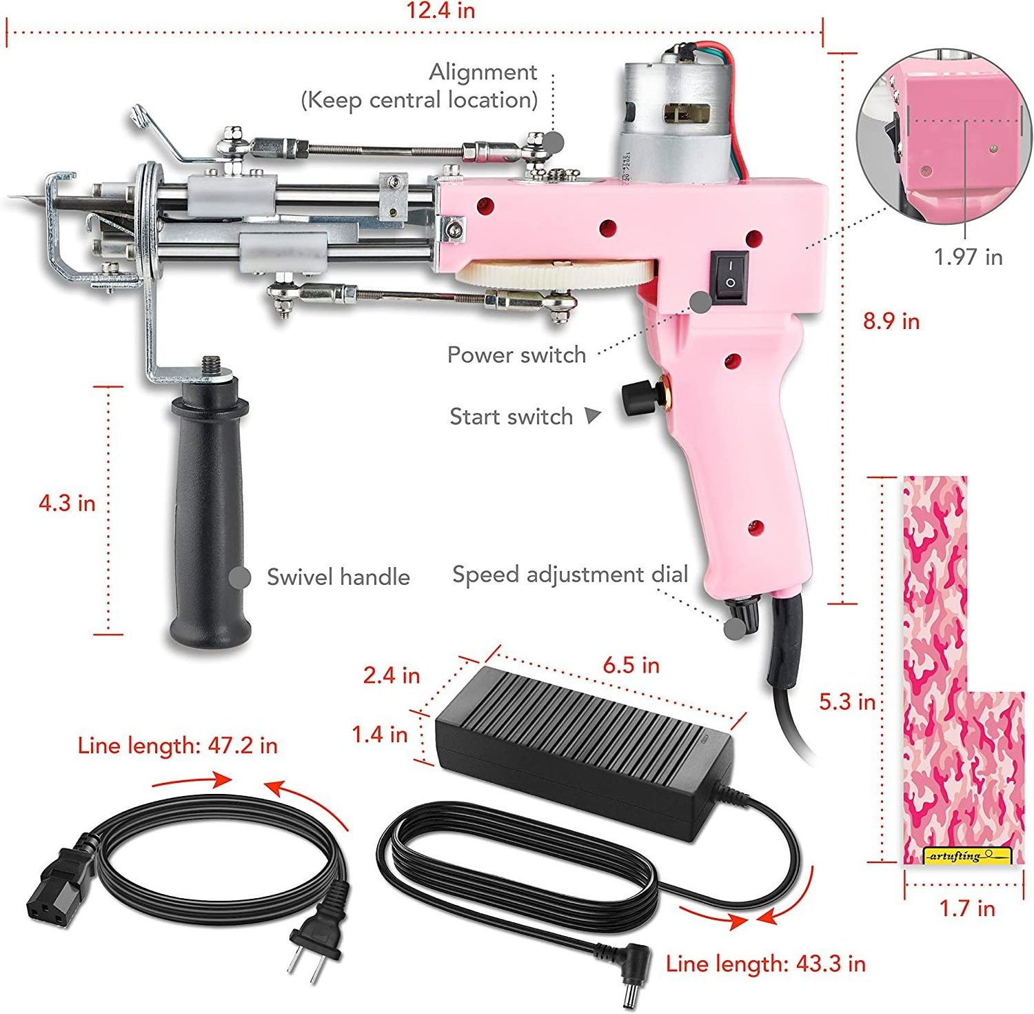 Carpet Rug Tufting Gun, Electric Carpet Weaving Flocking Machine Hand Knitting Carpet Gun Starter Kit AK-1 Tufted Gun