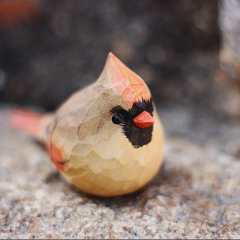 Custom hand-carved birds,Cardinal,Garden series wooden bird ornaments cute tits creative decorative gifts