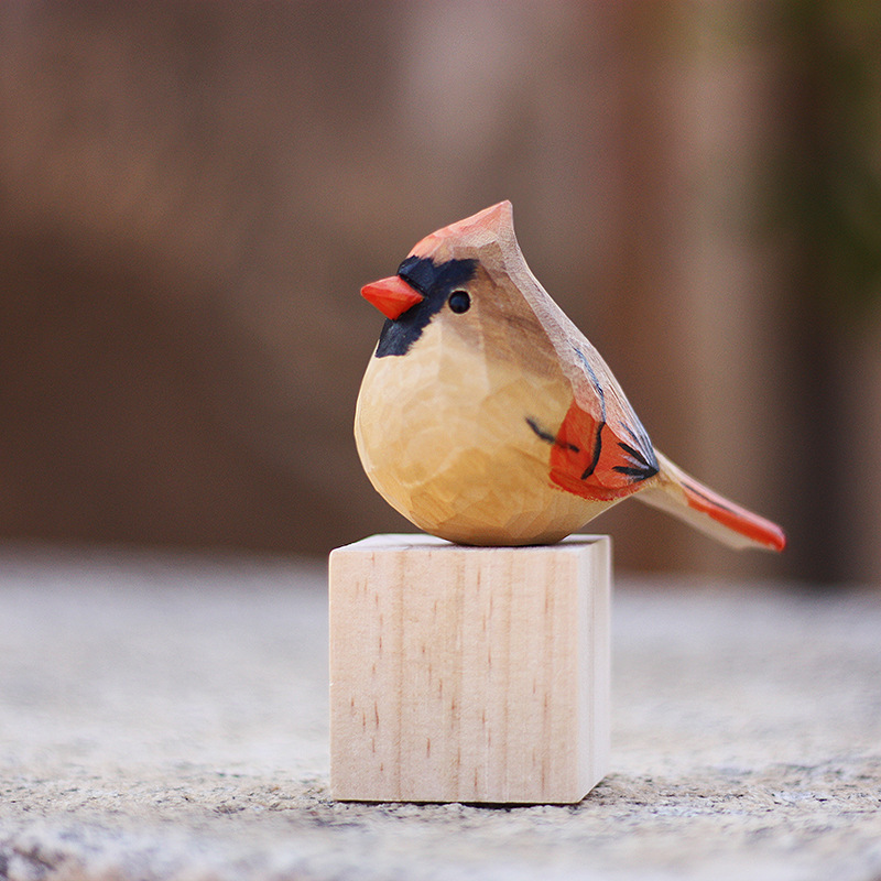 Custom hand-carved birds,Cardinal,Garden series wooden bird ornaments cute tits creative decorative gifts