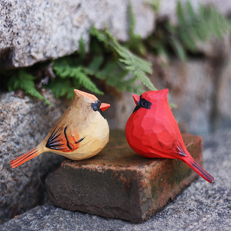 Custom hand-carved birds,Cardinal,Garden series wooden bird ornaments cute tits creative decorative gifts