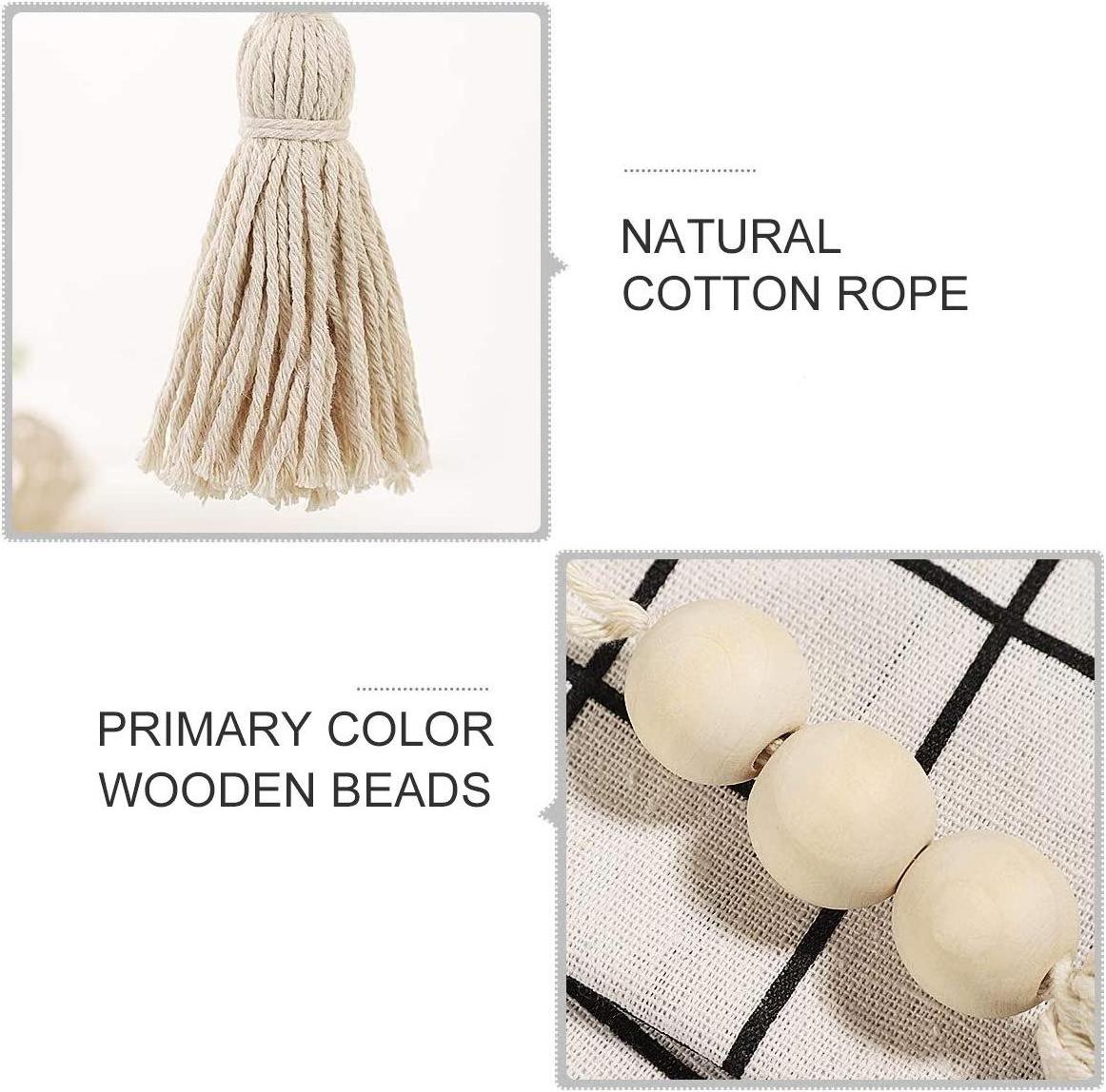 Bohemian-style wooden beads with cotton tassels,Wooden Bead Garland hanging cabinet door decoration