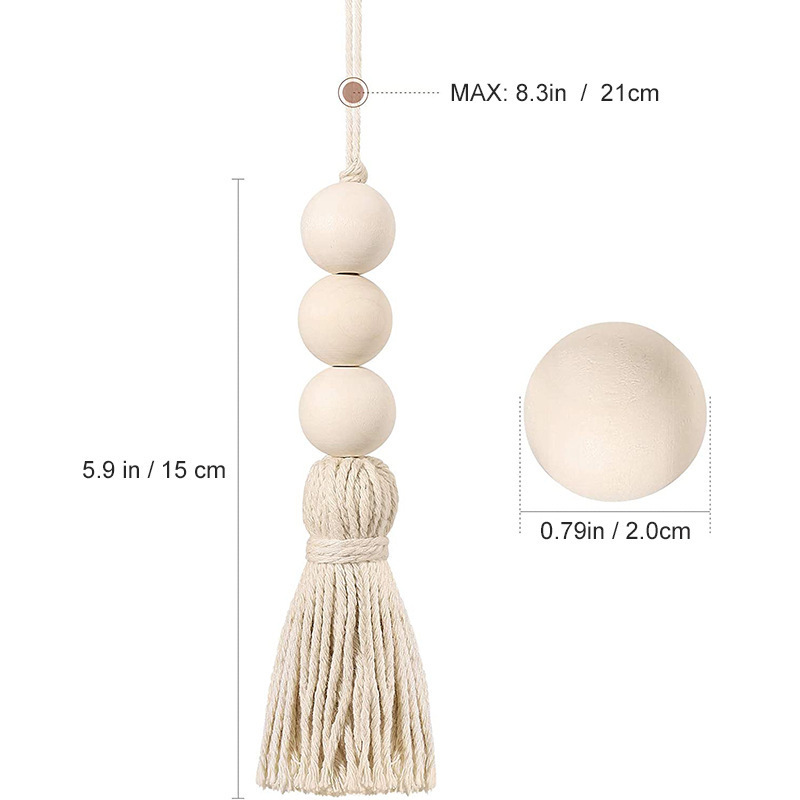 Bohemian-style wooden beads with cotton tassels,Wooden Bead Garland hanging cabinet door decoration